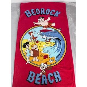 Hanna-Barbera Flintstones Beach Towel Red 1991 Bedrock Beach Surf